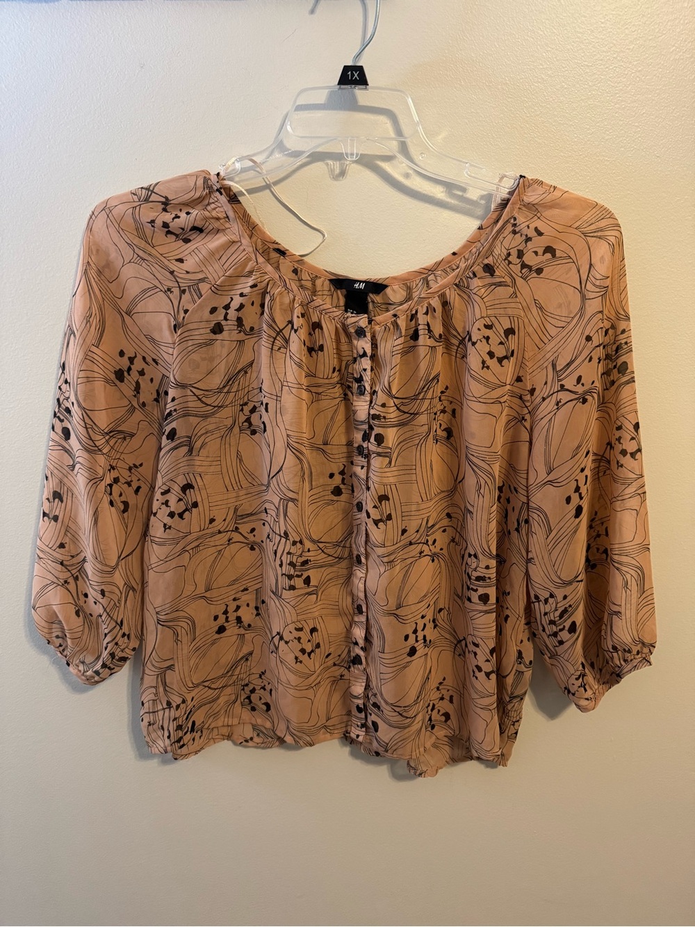 H&M Pink Floral-Print Button-Front Blouse